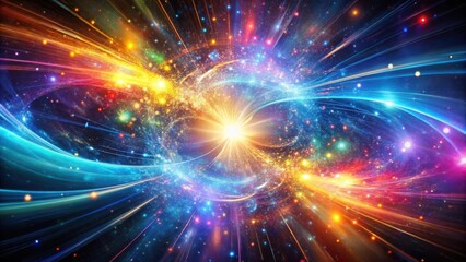 Naklejka premium A cosmic explosion of light and energy, illuminating the vast expanse of space with vibrant colors and shimmering stars.