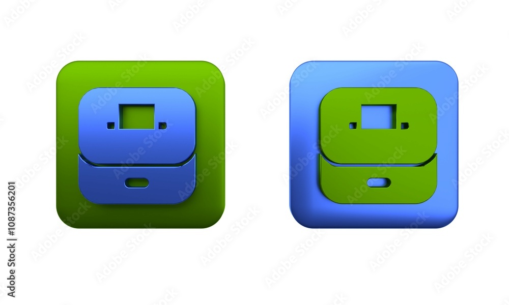 Poster colorful vote box or ballot box with envelope icon isolated on white background. square button. 3d r
