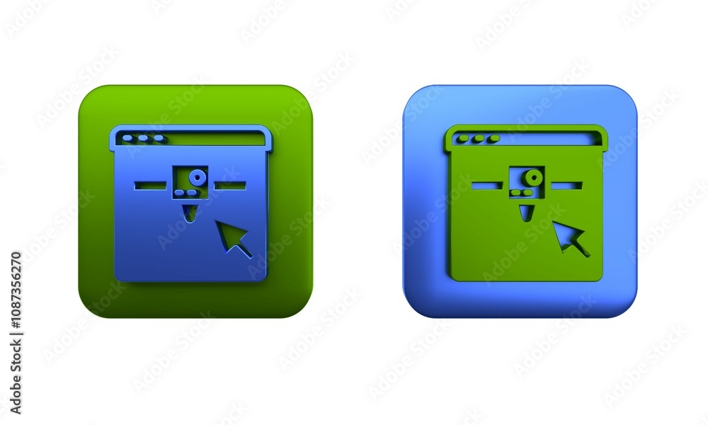 Poster colorful 3d printer setting icon isolated on white background. 3d printing. square button. 3d render