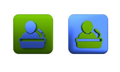 Colorful Speaker icon isolated on white background. Orator speaking from tribune. Public speech. Person on podium. Square button. 3D render illustration