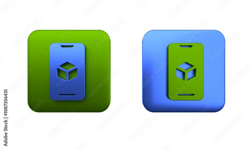 Poster colorful 3d printer software icon isolated on white background. 3d printing. square button. 3d rende