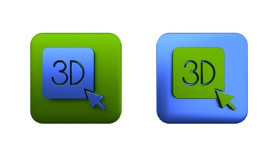 Colorful 3D printer icon isolated on white background. 3d printing. Square button. 3D render illustration