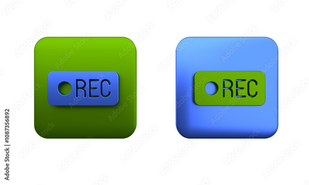 Poster colorful record button icon isolated on white background. rec button. square button. 3d render illus