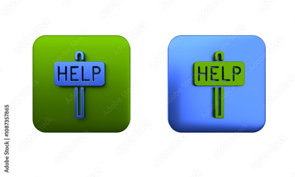 Poster colorful ask for help text icon isolated on white background. square button. 3d render illustration