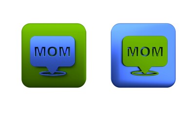 Colorful Speech bubble mom icon isolated on white background. Happy mothers day. Square button. 3D render illustration