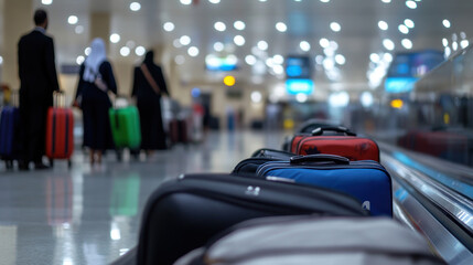 Luggage walking on a conveyor belt in the airport