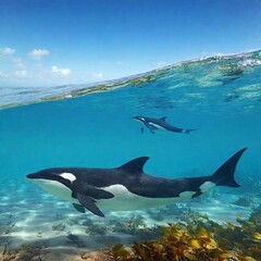 Obraz premium whale swimming in the blue sea