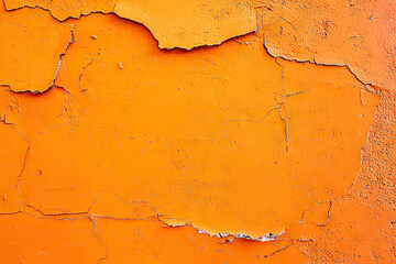 Obraz premium Peeling orange paint on textured wall creates abstract pattern. vibrant color and cracks evoke sense of age and character, perfect for artistic backgrounds