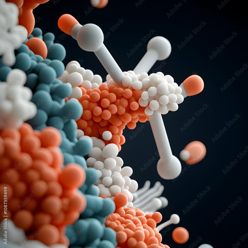 Aufkleber macro photograph of a 3d rendered capturing the intricate texture and details of an insulin molecule