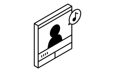 モニター付きインターホン、防犯とホームセキュリティの白黒アイソメアイコン