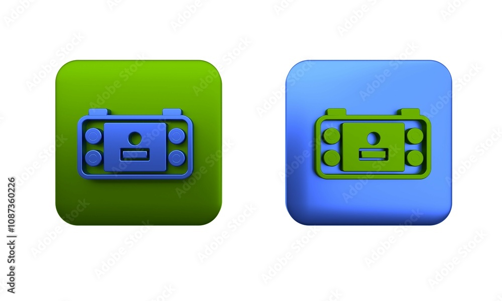 Poster colorful portable video game console icon isolated on white background. handheld console gaming. squ