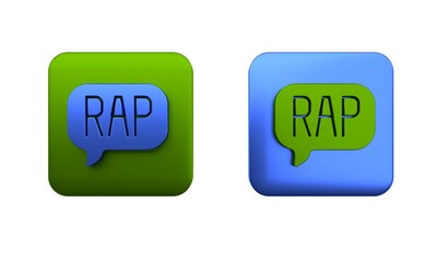 Colorful Rap music icon isolated on white background. Square button. 3D render illustration