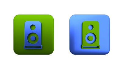 Colorful Stereo speaker icon isolated on white background. Sound system speakers. Music icon. Musical column speaker bass equipment. Square button. 3D render illustration