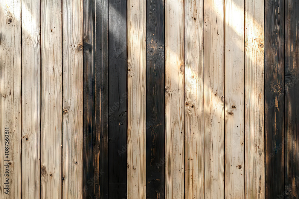 Poster wood plank texture background with alternating light and dark colors, showcasing natural grain patte