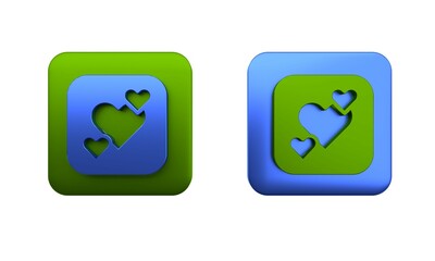 Colorful Heart icon isolated on white background. Romantic symbol linked, join, passion and wedding. Happy Valentines day. Square button. 3D render illustration