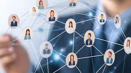 A network of people represented as nodes, illustrating connectivity and collaboration.