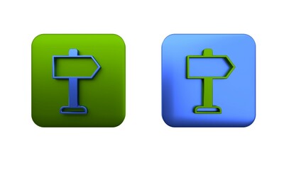 Colorful Road traffic sign. Signpost icon isolated on white background. Pointer symbol. Isolated street information sign. Direction sign. Square button. 3D render illustration