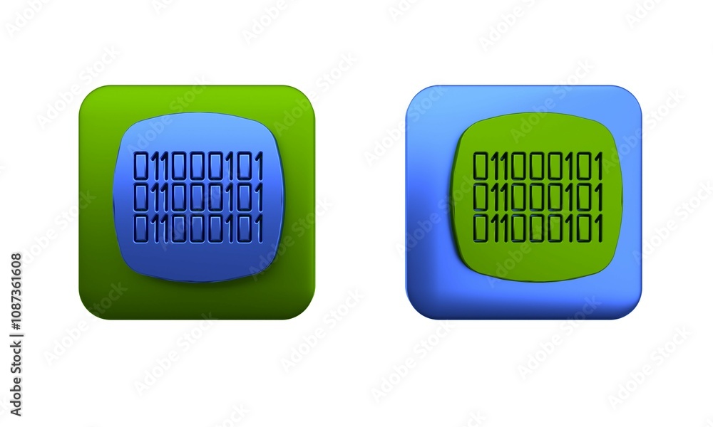 Poster colorful binary code icon isolated on white background. square button. 3d render illustration