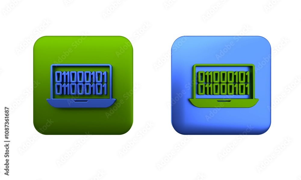 Poster colorful binary code icon isolated on white background. square button. 3d render illustration