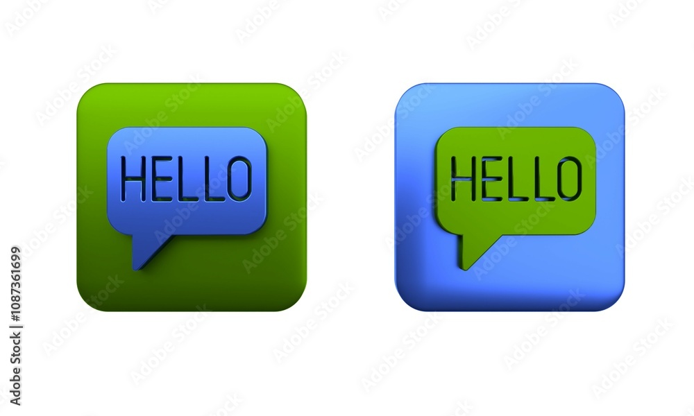 Poster colorful hello in different languages icon isolated on white background. speech bubbles. square butt