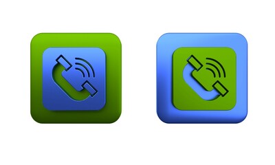 Colorful Telephone handset icon isolated on white background. Phone sign. Square button. 3D render illustration