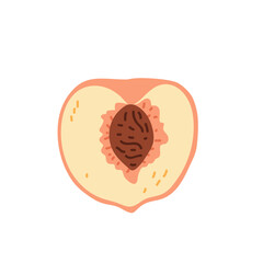 Sliced peach showing its juicy flesh and central pit against a plain background