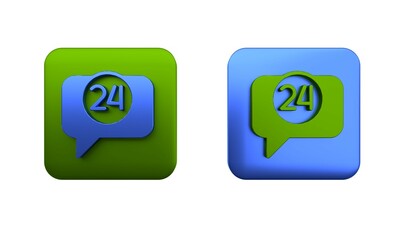 Colorful Telephone 24 hours support icon isolated on white background. All-day customer support call-center. Full time call services. Square button. 3D render illustration