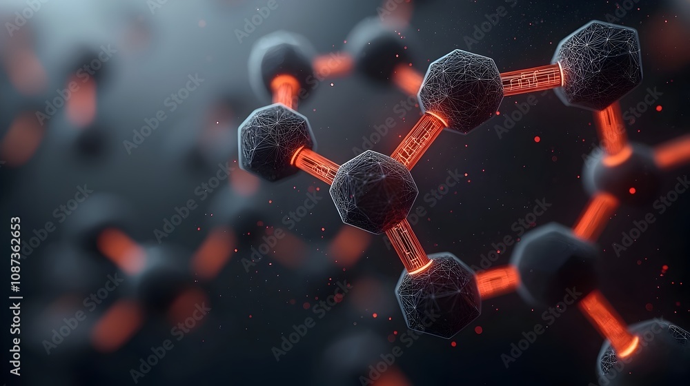 Poster captivating three dimensional visualization of a complex molecular structure featuring intricate geo