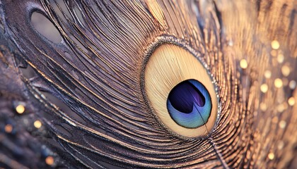 Obraz premium Close-up of a vibrant peacock feather, showcasing intricate details and iridescent colors. The eye of the feather is sharply in focus, highlighting its beauty and texture.