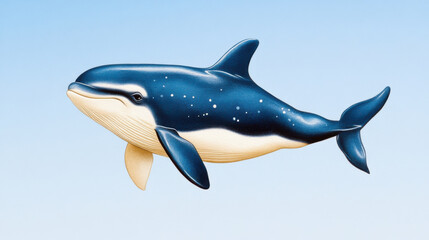 Fototapeta premium playful baby whale swims gracefully against clean blue sky, showcasing its vibrant colors and joyful spirit. This charming marine creature captures essence of ocean life