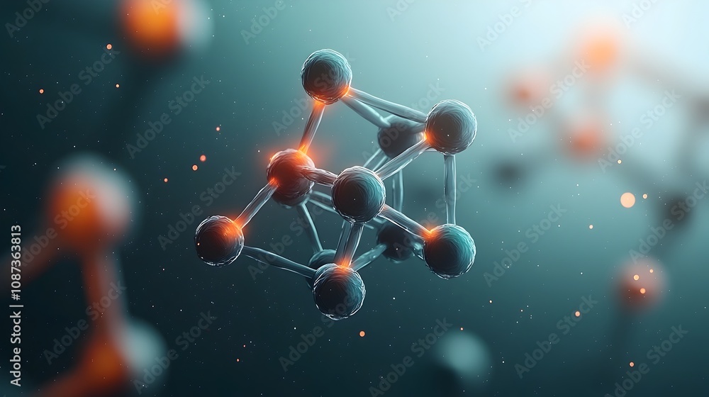 Poster visually captivating molecular geometry glowing neon lattice of interconnected atoms forming mesmeri