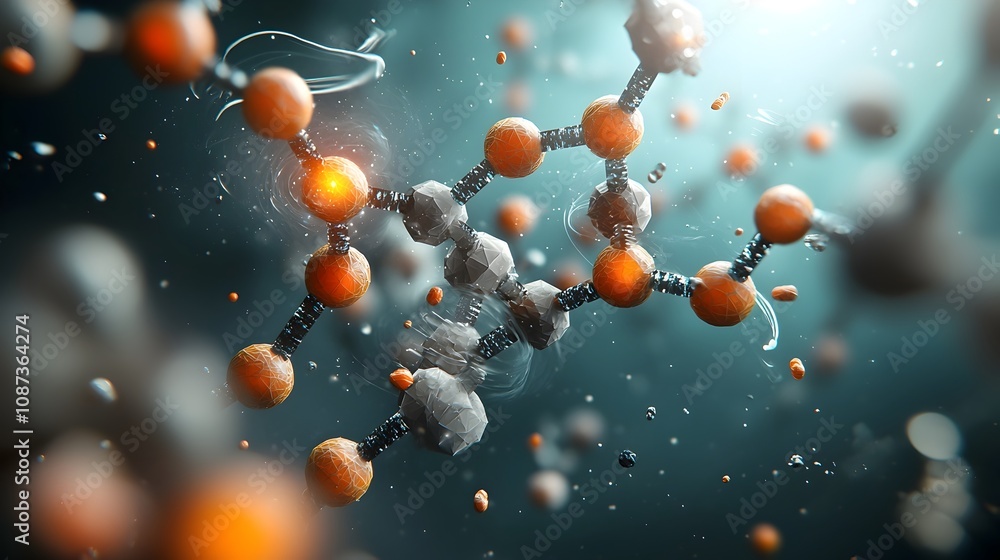 Poster captivating molecular system with intricate crystalline structures swirling energy fields and ethere