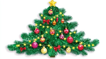 A charming Christmas banner shaped like a Christmas tree, decorated with ornaments and lights, ideal for holiday events and decorations