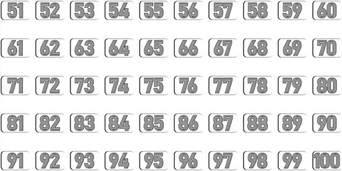 collection of logo designs for numbers 51 to 100, abstract number designs, squares and number pieces