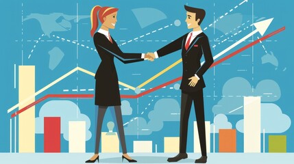 Obraz premium Teamwork leads to excellence: Male and female managers discuss financial growth