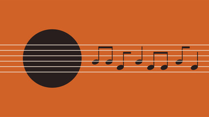 Notes on guitar strings. Music illustration in creative flat style.