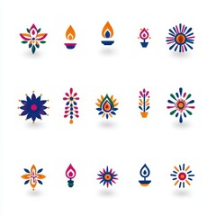 A Stunning Collection of Colorful Indian Festive Icons Featuring Diyas, Rangoli, and Decorative Elements Perfect for Celebrations and Cultural Themes
