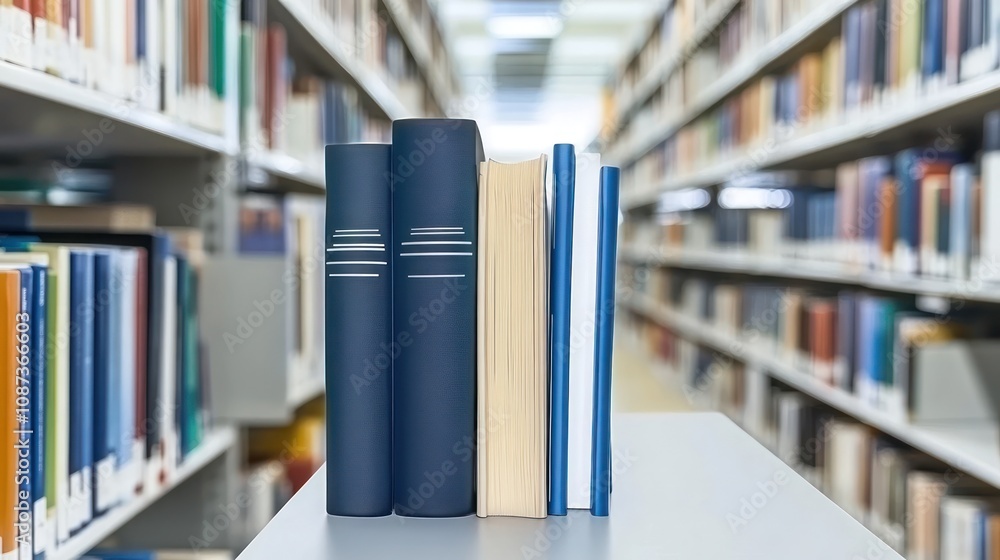 Poster a row of books on a library shelf, emphasizing knowledge and learning.