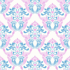 Seamless damask pattern with intricate floral and leaf motifs. This classic and elegant design is perfect for wallpaper, fabric, and various graphic design projects.