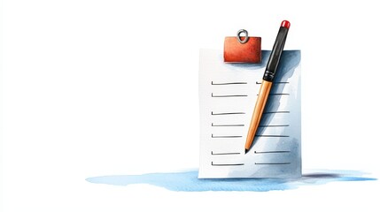 Fototapeta premium A notepad with a pen on a white background, symbolizing organization and creativity in writing and note-taking.