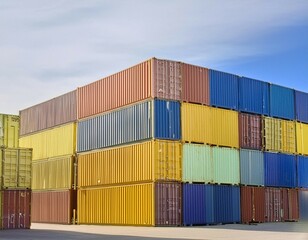 Freight containers on a shipping dock, highlighting cargo transport, logistics, and shipping.