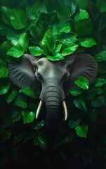 A majestic elephant peeks through lush green leaves, showcasing nature's beauty and wildlife wonder.