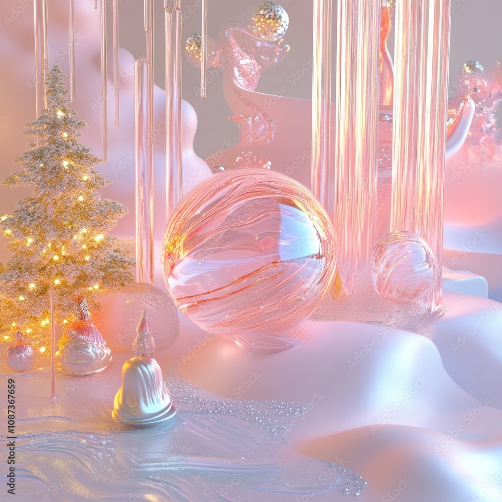 Wall mural cozy new year abstract scene 3d with abstract forms , ice elements