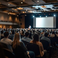 Audience from behind in a packed conference hall, all eyes on the speaker at the front