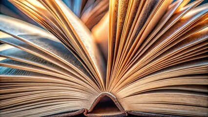 A Close-Up View of a Fan of Open Pages in a Book, Bathed in Warm Light