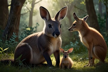 Illustration by M&egrave;re Kangourou with her infant, Mignon Animal Family