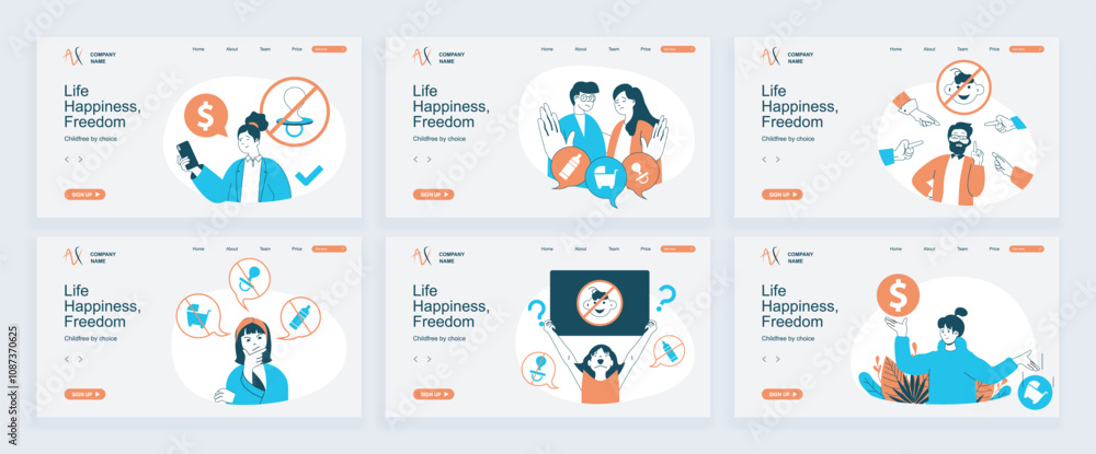 Leinwandbilder childfree by choice concept of landing page with slide templates set in flat design. website headers