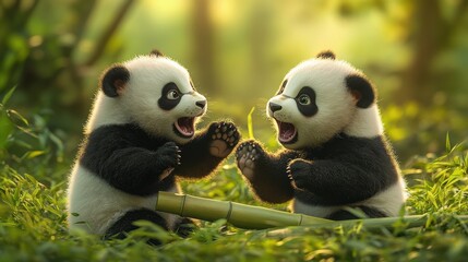 Fototapeta premium panda eating bamboo