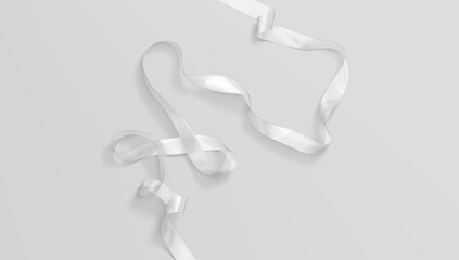 Blank white satin ribbon mockup, gray background