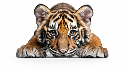 Obraz premium Curious Tiger Cub on White Background